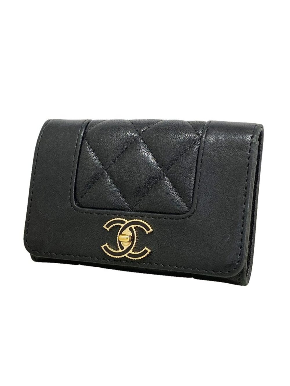 Chanel Card Case Mademoiselle Lambskin Black Gold